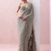 Grey-Green Pre-Stitched Swarovski Sari