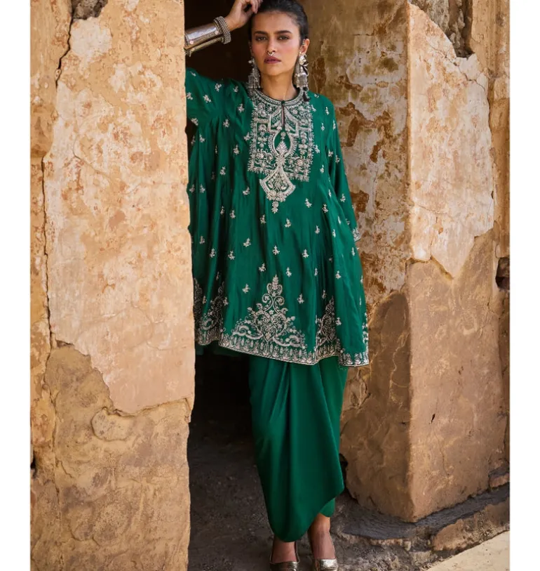 Gurleen Panel Tunic Wrap Skirt Set