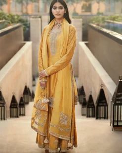 Haldi Yellow Coastal Mogra Sharara Set