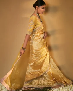 Haldi Yellow Sunaina Wrinkled Tissue Sari