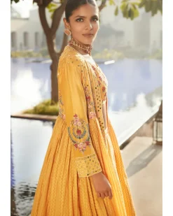 Haldi Yellow Venetian Tripitaka Lehenga Set