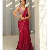 Halley Red Pre-Draped Sari Set