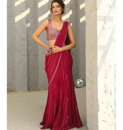 Halley Red Pre-Draped Sari Set