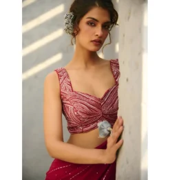 Halley Red Pre-Draped Sari Set