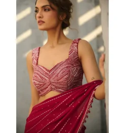 Halley Red Pre-Draped Sari Set