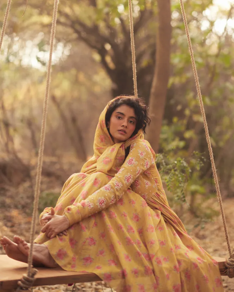 Harlow Yellow Anarkali Set