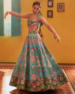 Hawaiian Teal Embroidered Corset Gown