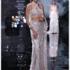 Hecate Dusty Ivory Shimmer Tulle Bridal Lehenga Sari With Halter Blouse