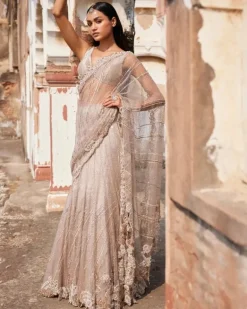 Hecate Dusty Ivory Shimmer Tulle Bridal Lehenga Sari