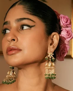 Hema Green Kundan Earrings