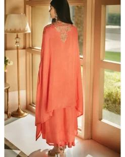 Hibiscus Coral Aurora Dhoti Cape Set