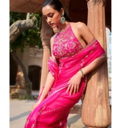 Hot Pink Organza Sari Set