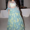 Ice Blue Floral Printed And Highlighted Lehenga Set