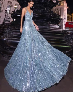 Ice Blue Mirror Work Gown
