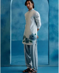 Ice Blue Silk Chanderi Hand-Painted Kurta Set
