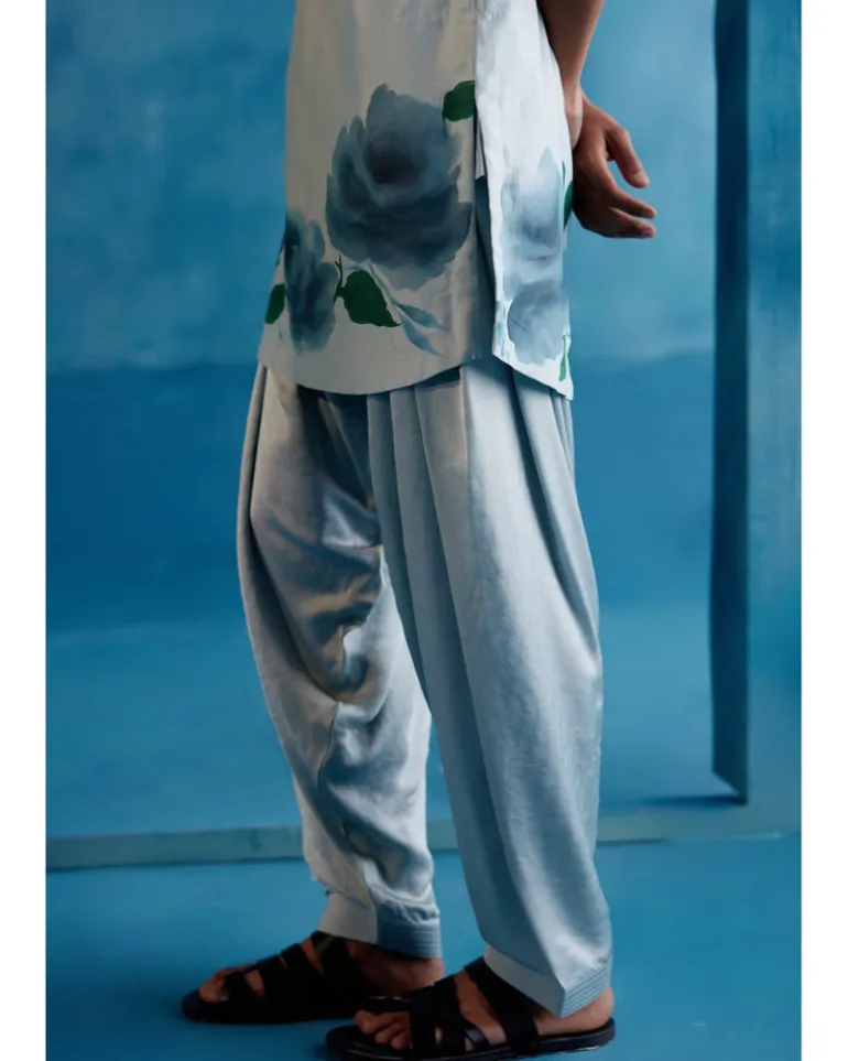 Ice Blue Silk Chanderi Hand-Painted Kurta Set