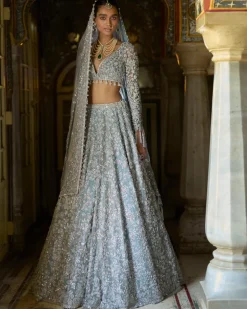 Ice Blue Tissue Lehenga Set
