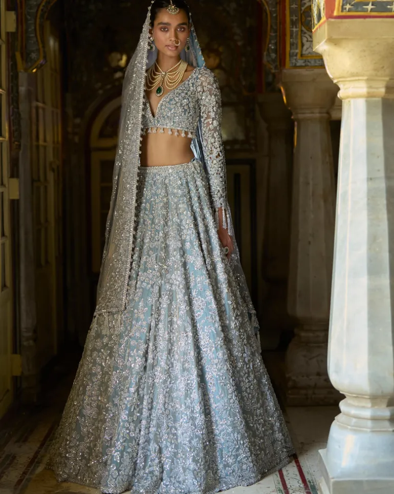 Ice Blue Tissue Lehenga Set