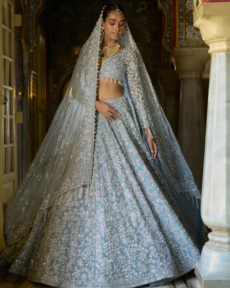 Ice Blue Tissue Lehenga Set