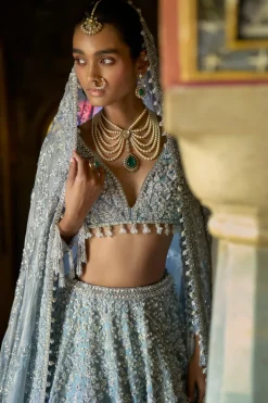 Ice Blue Tissue Lehenga Set