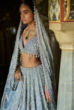 Ice Blue Tissue Lehenga Set
