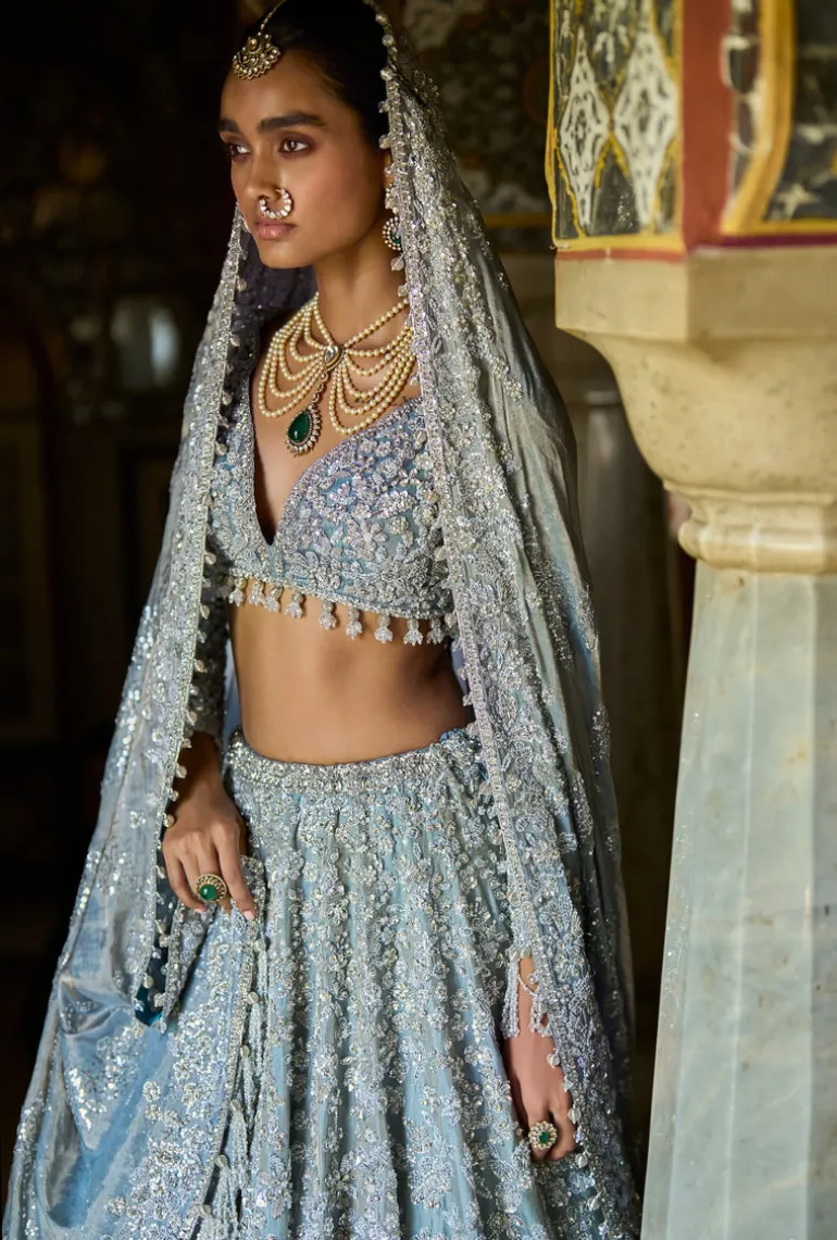 Ice Blue Tissue Lehenga Set