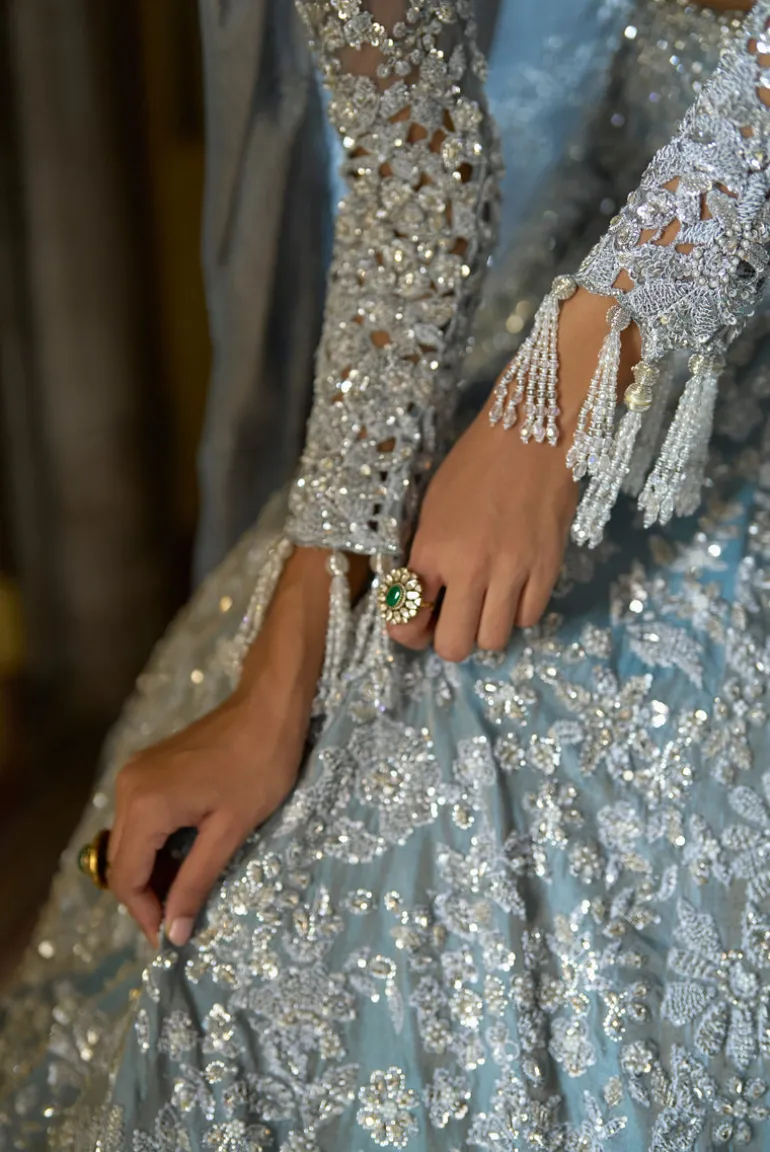 Ice Blue Tissue Lehenga Set