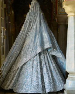 Ice Blue Tissue Lehenga Set
