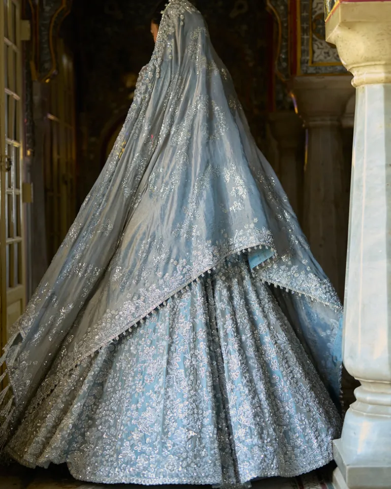 Ice Blue Tissue Lehenga Set