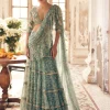 Ice Blue Vintage Floral Chiffon Sari Set