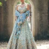 Ice Blue Vintage Floral Printed Lehenga Set
