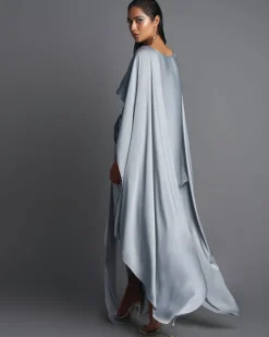 Ice Gray Metallic Top With Draped Skirt Set