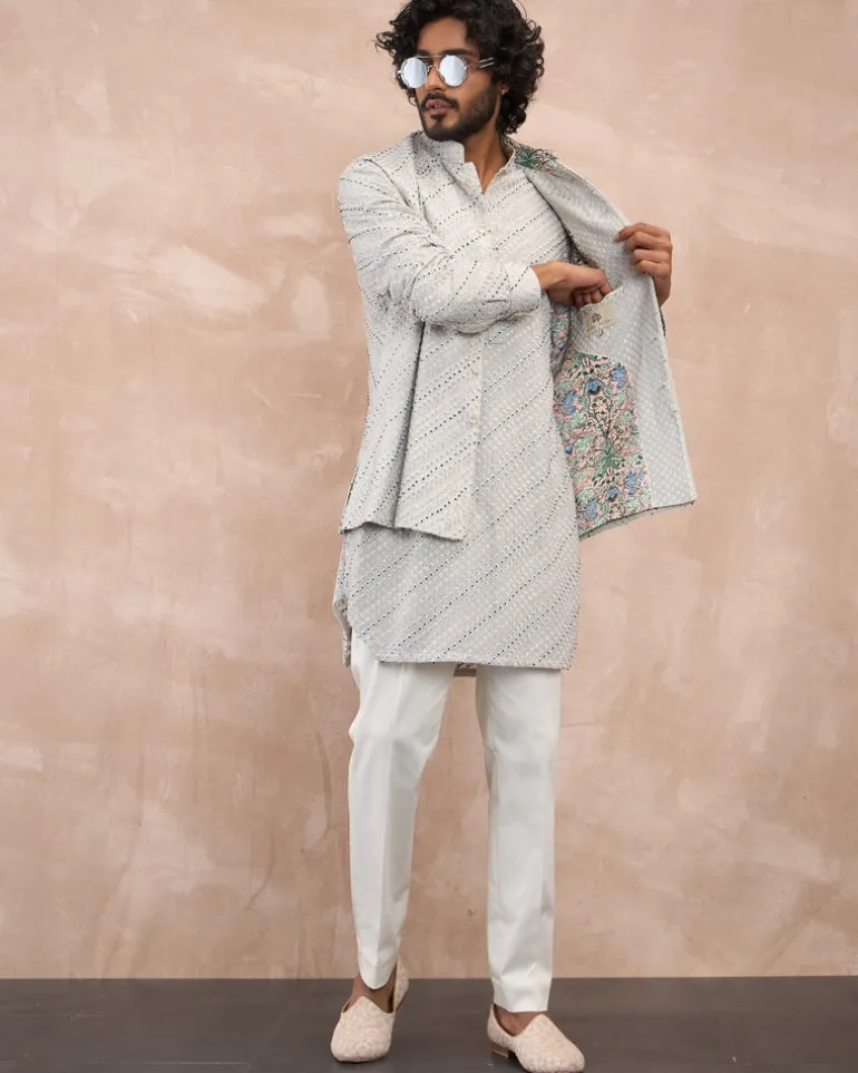 Ice Grey Nerds Kora Nehru Jacket Set