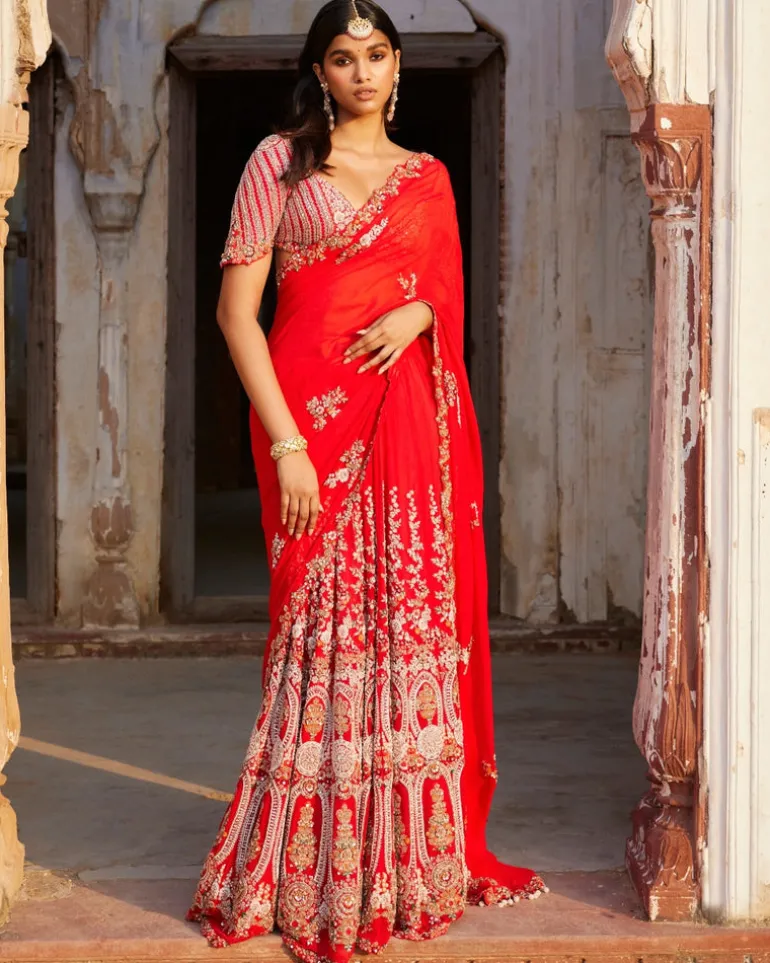 Ida Red Kalidar Bridal Sari