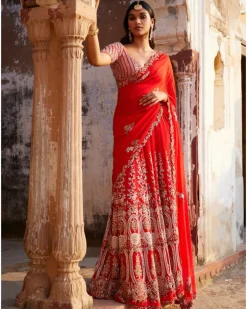 Ida Red Kalidar Bridal Sari