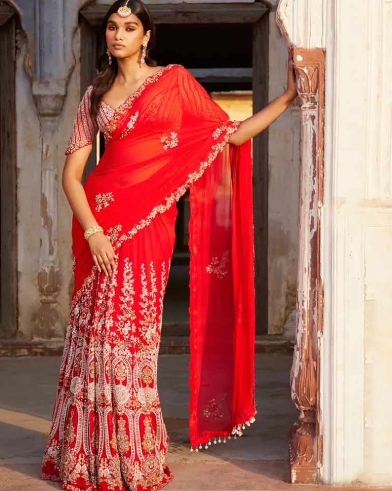 Ida Red Kalidar Bridal Sari