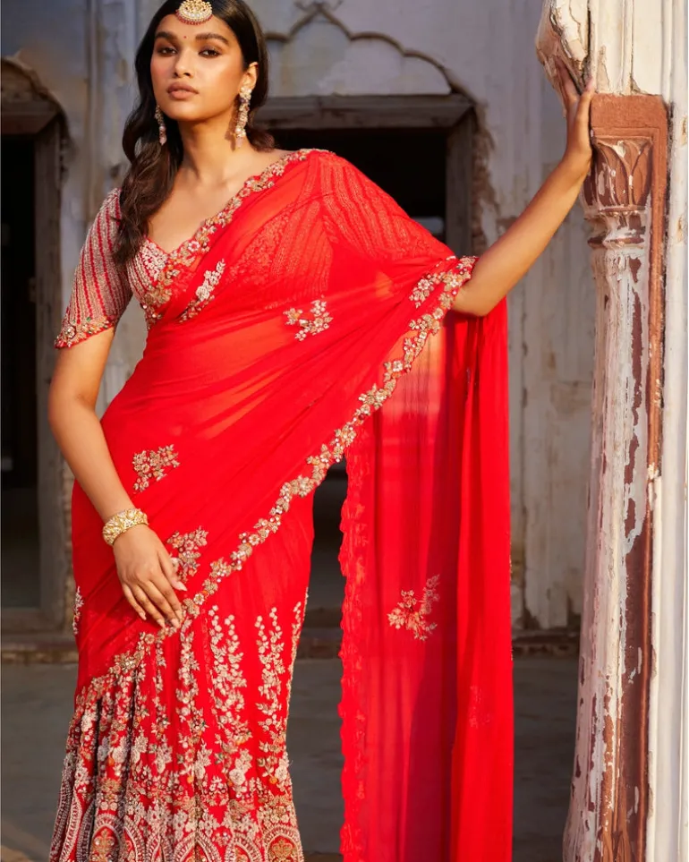 Ida Red Kalidar Bridal Sari