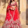 Idalia Red Raw Silk Bridal Lehenga