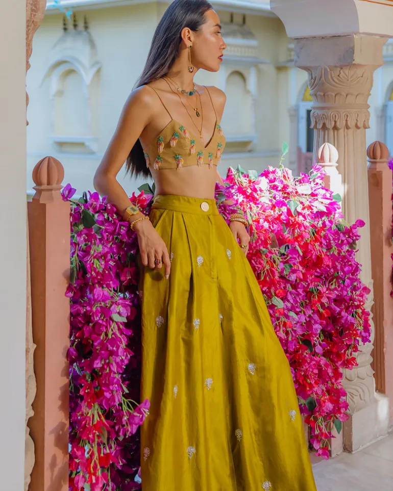 Indian Olive Trouser Set, Slinky Pineapples Bralette