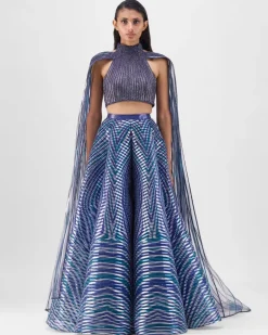Ink Blue Braided Metallic Lehenga Set