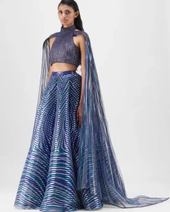 Ink Blue Braided Metallic Lehenga Set