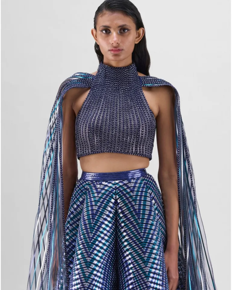 Ink Blue Braided Metallic Lehenga Set