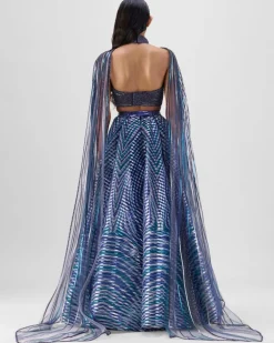 Ink Blue Braided Metallic Lehenga Set