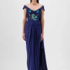 Ink Blue Metallic Micro Pleated Structured Gown