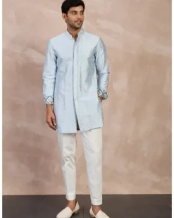 Ivory - Powder Blue Maze Foe Kurta Set