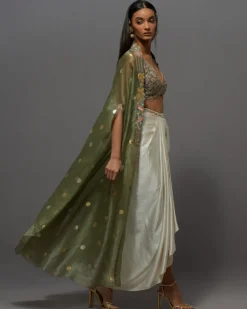 Ivory & Green Drape Skirt Set