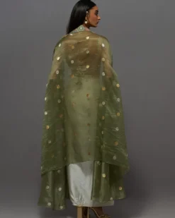 Ivory & Green Drape Skirt Set