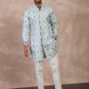 Ivory & Powder Blue Dice Front Open Edge Cut Kurta Set