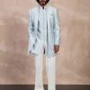 Ivory & Powder Blue Maze Open Bandhgala Set