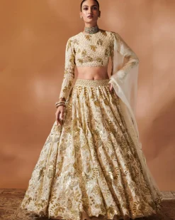 Ivory And Gold Heavily Embroidered Lehenga Set